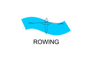 Kürek sporu vektör çizgisi simgesi. Sporcu bir sporcu, bir yarışmada kürek çekiyor. Spor işareti. spor resimleme