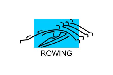 Kürek sporu vektör çizgisi simgesi. Sporcu bir sporcu, bir yarışmada kürek çekiyor. Spor işareti. spor resimleme