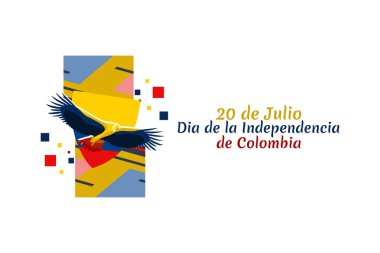 Çeviri: 20 Temmuz, Kolombiya vektör illüstrasyonunun Bağımsızlık Günü (dia de la dependencia). Tebrik kartı, poster ve afiş için uygun.