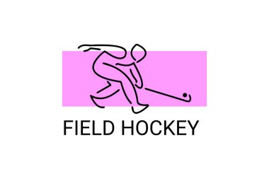 field hockey sport vector line icon. an athlete playing field hockey. sport pictogram, vector illustration.