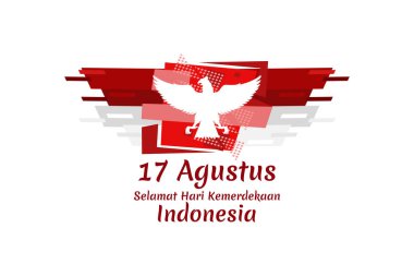 Çeviri: 17 Ağustos, Endonezya 'nın Bağımsızlık Günü kutlu olsun. Bağımsızlık Günü vektör illüstrasyonu. Tebrik kartı, poster ve afiş için uygun