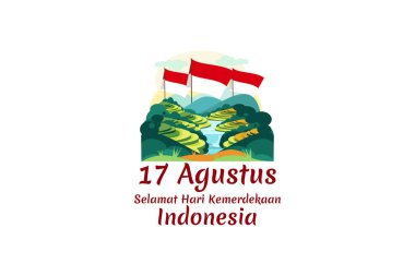 Çeviri: 17 Ağustos, Endonezya 'nın Bağımsızlık Günü kutlu olsun. Bağımsızlık Günü vektör illüstrasyonu. Tebrik kartı, poster ve afiş için uygun