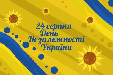 Çeviri: 24 Ağustos, Ukrayna 'nın Bağımsızlık Günü. Bağımsızlık Günü vektör illüstrasyonunuz kutlu olsun. Tebrik kartı, poster ve afiş için uygun.