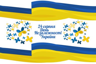 Çeviri: 24 Ağustos, Ukrayna 'nın Bağımsızlık Günü. Bağımsızlık Günü vektör illüstrasyonunuz kutlu olsun. Tebrik kartı, poster ve afiş için uygun.