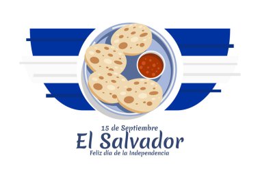 Tercümesi: 15 Eylül, El Salvador, Mutlu Bağımsızlık Günü. El Salvador 'un Bağımsızlık Günü' nüz kutlu olsun. Tebrik kartı, poster ve afiş için uygun.