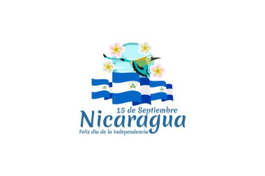 Tercümesi: 15 Eylül, Nikaragua, Mutlu Bağımsızlık Günü. Nikaragua vektör illüstrasyonunun Bağımsızlık Günü kutlu olsun. Tebrik kartı, poster ve afiş için uygun.