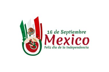 Çeviri: 16 Eylül, Çok Yaşa Bağımsızlık! Meksika 'nın Bağımsızlık Günü kutlu olsun. Meksika Vektör illüstrasyonunun ulusal bayramı. Tebrik kartı, poster ve afiş için uygun.