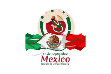 Çeviri: 16 Eylül, Çok Yaşa Bağımsızlık! Meksika 'nın Bağımsızlık Günü kutlu olsun. Meksika Vektör illüstrasyonunun ulusal bayramı. Tebrik kartı, poster ve afiş için uygun.