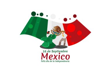 Çeviri: 16 Eylül, Çok Yaşa Bağımsızlık! Meksika 'nın Bağımsızlık Günü kutlu olsun. Meksika Vektör illüstrasyonunun ulusal bayramı. Tebrik kartı, poster ve afiş için uygun.