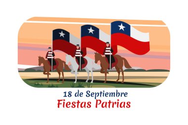 Çevirisi: 18 Eylül, Ulusal Tatil. Şili vektör illüstrasyonunun Bağımsızlık Günü kutlu olsun. Tebrik kartı, poster ve afiş için uygun.