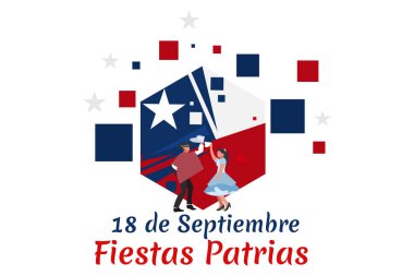 Çevirisi: 18 Eylül, Ulusal Tatil. Şili vektör illüstrasyonunun Bağımsızlık Günü kutlu olsun. Tebrik kartı, poster ve afiş için uygun.