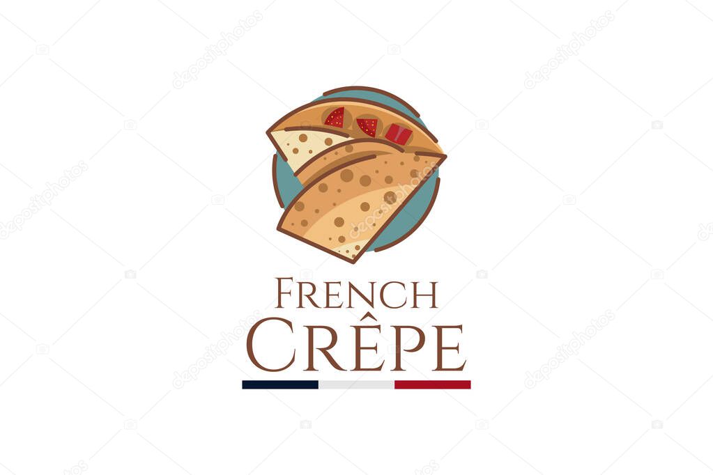 French Crepe or crpes logo vector illustration. vector logo for crepe vendor, food stall, and food stand.