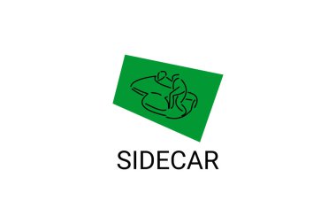 Sidecar sporu vektör çizgisi simgesi. Sidecar sürücüsü ve yolcusu bir pistte yarışıyorlar. spor resimleme.