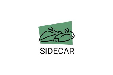 Sidecar sporu vektör çizgisi simgesi. Sidecar sürücüsü ve yolcusu bir pistte yarışıyorlar. spor resimleme.