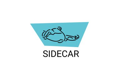 Sidecar sporu vektör çizgisi simgesi. Sidecar sürücüsü ve yolcusu bir pistte yarışıyorlar. spor resimleme.