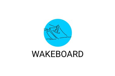 Wakeboard spor vektör çizgisi simgesi. Suda wakeboard oynayan bir wakeboardcu. spor pictogram, vektör illüstrasyonu.