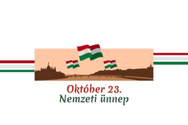 Tercümesi: 23 Ekim, Ulusal Gün. Macaristan 'da ulusal bayram - 1956 Devrimi hatıra vektör illüstrasyonu. Tebrik kartı, poster ve afiş için uygun.