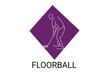 florbol sporu vektör çizgisi simgesi. Döşeme topu oynayan bir atlet. spor pictogram, vektör illüstrasyonu.