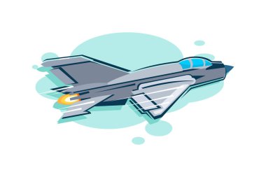 Rus soğuk savaş süpersonik jet savaşçısı ve avcı uçağı ikonu vektör çizimi. Basit askeri uçak simgesi