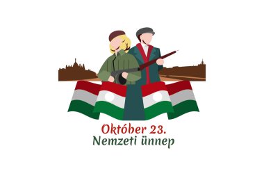 Tercümesi: 23 Ekim, Ulusal Gün. Macaristan 'da ulusal bayram - 1956 Devrimi hatıra vektör illüstrasyonu. Tebrik kartı, poster ve afiş için uygun.