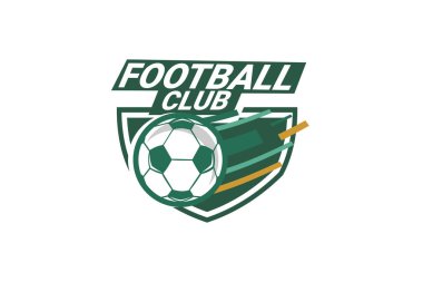 Futbol Logosu ya da futbol kulübü rozeti. Kalkan arka plan vektör tasarımlı futbol logosu. Vektör illüstrasyonu. 
