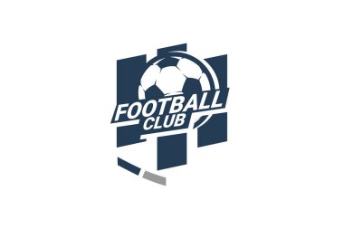 Futbol Logosu ya da futbol kulübü rozeti. Kalkan arka plan vektör tasarımlı futbol logosu. Vektör illüstrasyonu. 