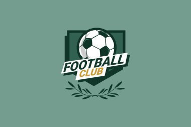 Futbol Logosu ya da futbol kulübü rozeti. Kalkan arka plan vektör tasarımlı futbol logosu. Vektör illüstrasyonu. 