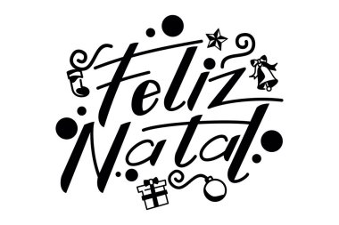 Çevirisi: Mutlu Noeller. Feliz Natal vektör metni Kaligrafik Harf Tasarım Kartı şablonu. Tebrik kartı, poster ve afiş için uygun.