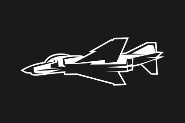 Amerikan soğuk savaş jeti savaş uçağı vektör çizimi. Basit uçak logosu, askeri ekipman.