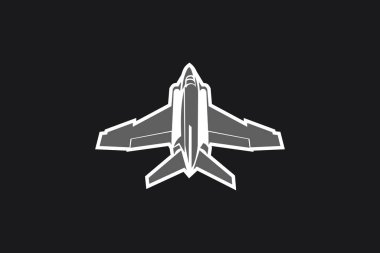 Amerikan soğuk savaş jeti savaş uçağı vektör çizimi. Basit uçak logosu, askeri ekipman.