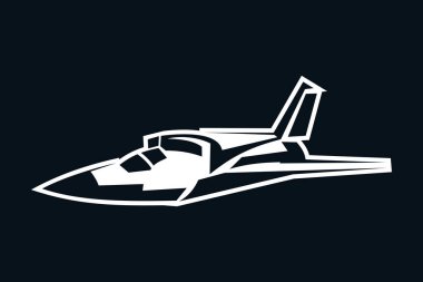 Amerikan soğuk savaş jeti savaş uçağı vektör çizimi. Basit uçak logosu, askeri ekipman.