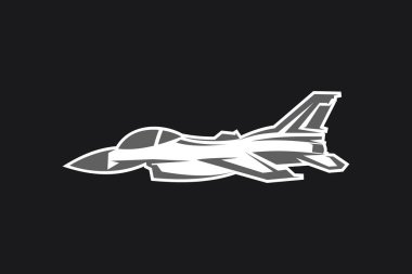 Amerikan soğuk savaş jeti savaş uçağı vektör çizimi. Basit uçak logosu, askeri ekipman.
