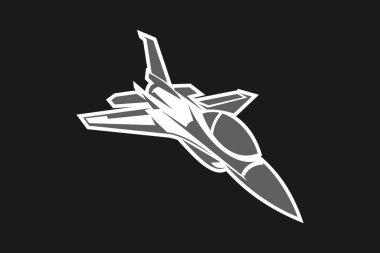 Amerikan soğuk savaş jeti savaş uçağı vektör çizimi. Basit uçak logosu, askeri ekipman.