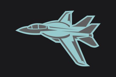 Amerikan soğuk savaş jeti savaş uçağı vektör çizimi. Basit uçak logosu, askeri ekipman.