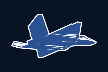 Amerikan soğuk savaş jeti savaş uçağı vektör çizimi. Basit uçak logosu, askeri ekipman.