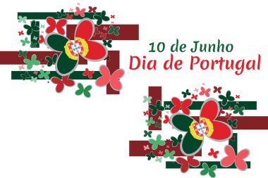 Çeviri: 10 Haziran, Portekiz Günü. Ulusal Portekiz Vektör İllüstrasyonu Günü. Tebrik kartı, poster ve afiş için uygun.