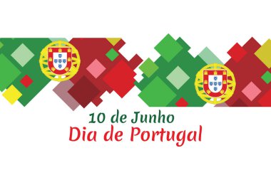 Çeviri: 10 Haziran, Portekiz Günü. Ulusal Portekiz Vektör İllüstrasyonu Günü. Tebrik kartı, poster ve afiş için uygun.