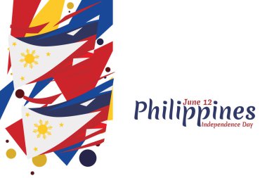 12 Haziran, Bağımsızlık Günü. Ulusal Filipinler Vektör Resimleri Günü. Tebrik kartı, poster ve afiş için uygun.