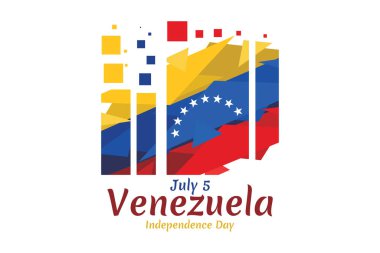5 Temmuz, Bağımsızlık Günü. Venezuela vektör illüstrasyonunun bağımsızlık günü. Tebrik kartı, poster ve afiş için uygun.
