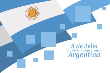 Çeviri: 9 Temmuz, Arjantin vektör illüstrasyonunun bağımsızlık günü. Tebrik kartı, poster ve afiş için uygun 