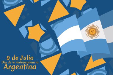 Çeviri: 9 Temmuz, Arjantin vektör illüstrasyonunun bağımsızlık günü. Tebrik kartı, poster ve afiş için uygun 