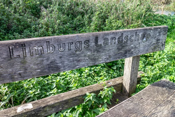 Close Wooden Board Bench Inscription Limburg Landscapes Eijsder Beemden Nature — Stock Photo, Image