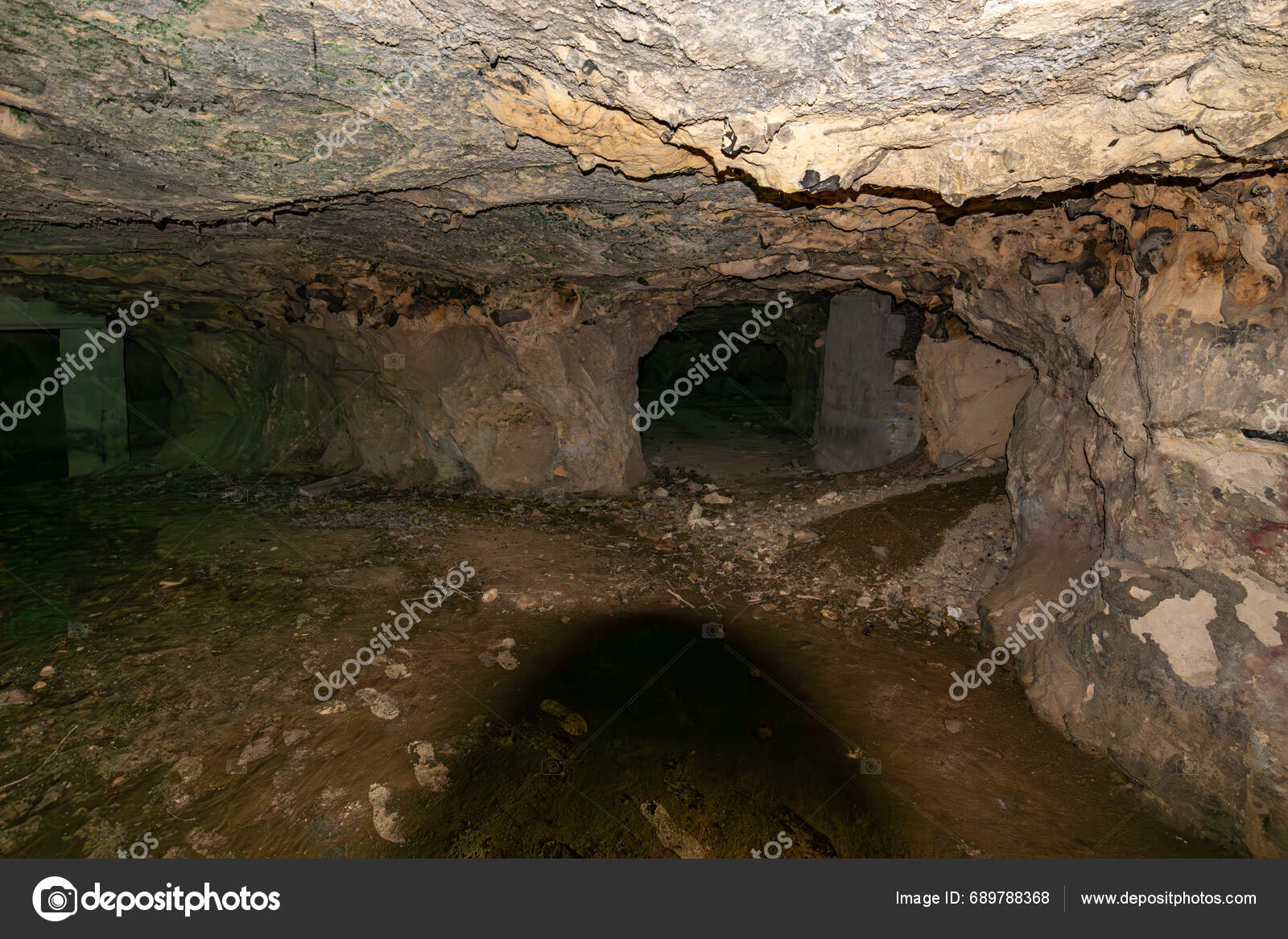 Interior Dark Cave Various Tunnels Background Walls Uneven Texture
