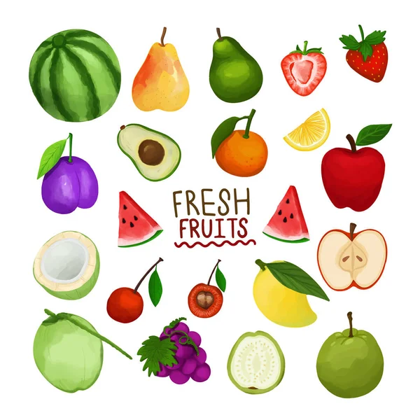 Ensemble Clipart Fruits Frais Aquarelle — Image vectorielle