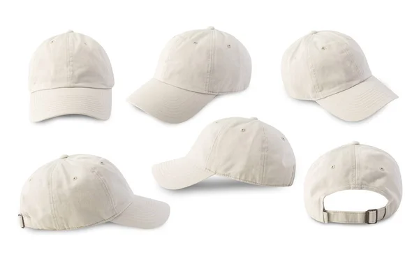 Σύνολο Beige Μπέιζμπολ Καπέλο Απομονώνονται Λευκό Φόντο Clipping Διαδρομή — Φωτογραφία Αρχείου