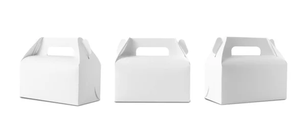 一组白色食物盒模型 在白色背景上隔离 有剪切路径 — 图库照片