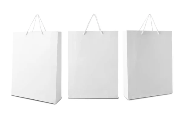 Set Weiße Einkaufstasche Isoliert Auf Weißem Hintergrund Mit Clipping Pfad — Stockfoto