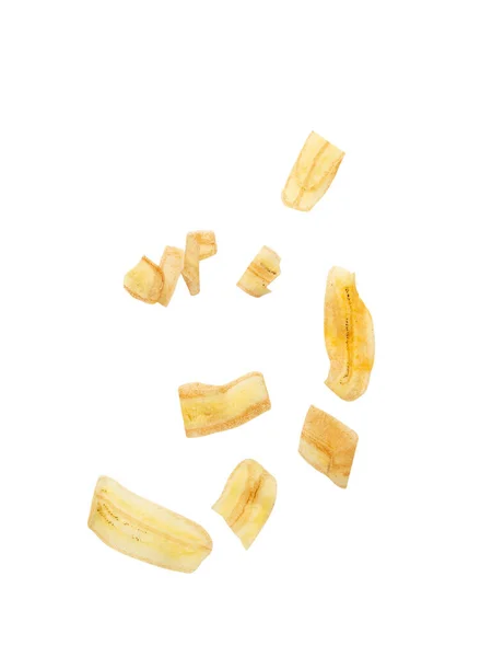 Queda Chips Banana Isolados Fundo Branco Com Caminho Recorte — Fotografia de Stock