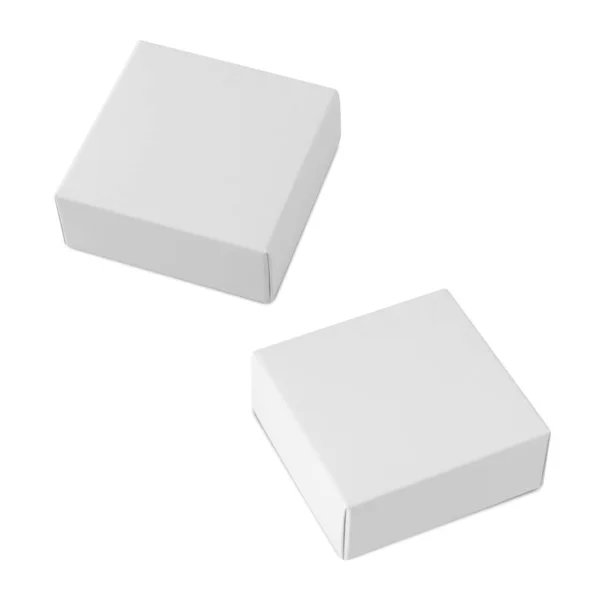 Set Von White Box Mockup Isoliert Auf Weißem Hintergrund Mit — Stockfoto