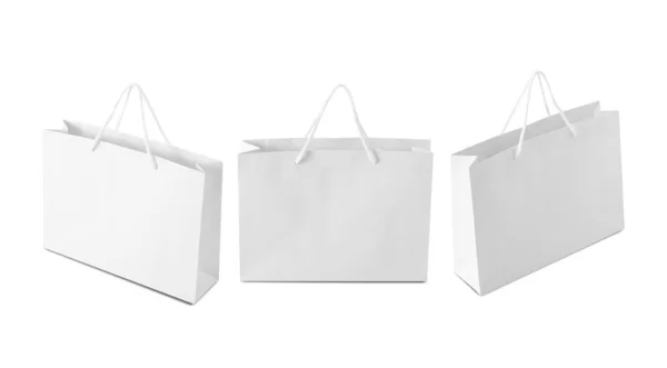 Set Weiße Einkaufstasche Isoliert Auf Weißem Hintergrund Mit Clipping Pfad — Stockfoto